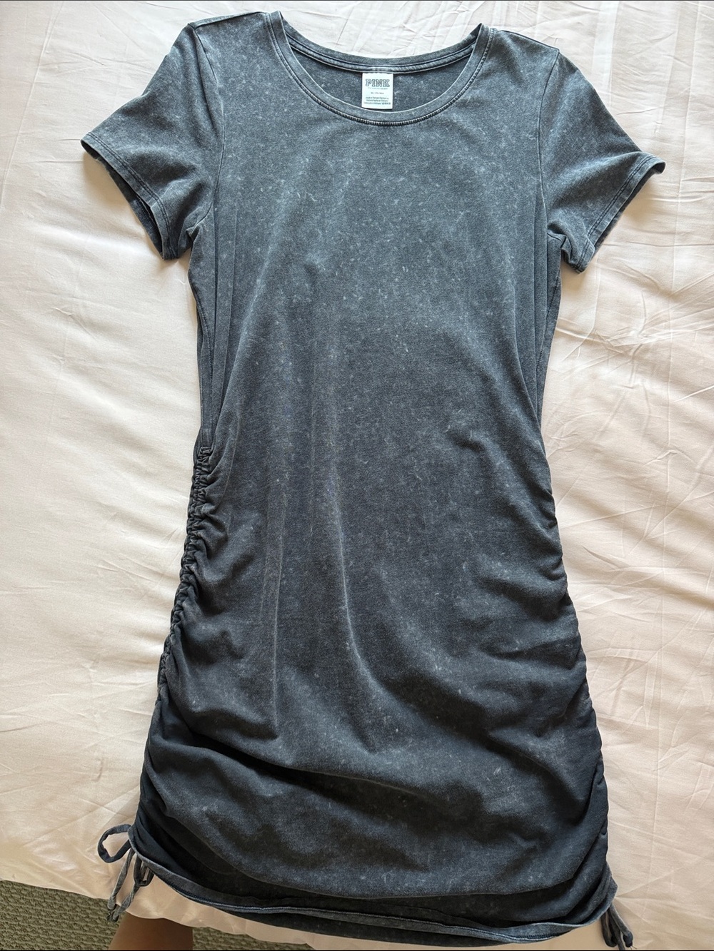 Pink - Washed Black Ruched Side Short Sleeve Dress